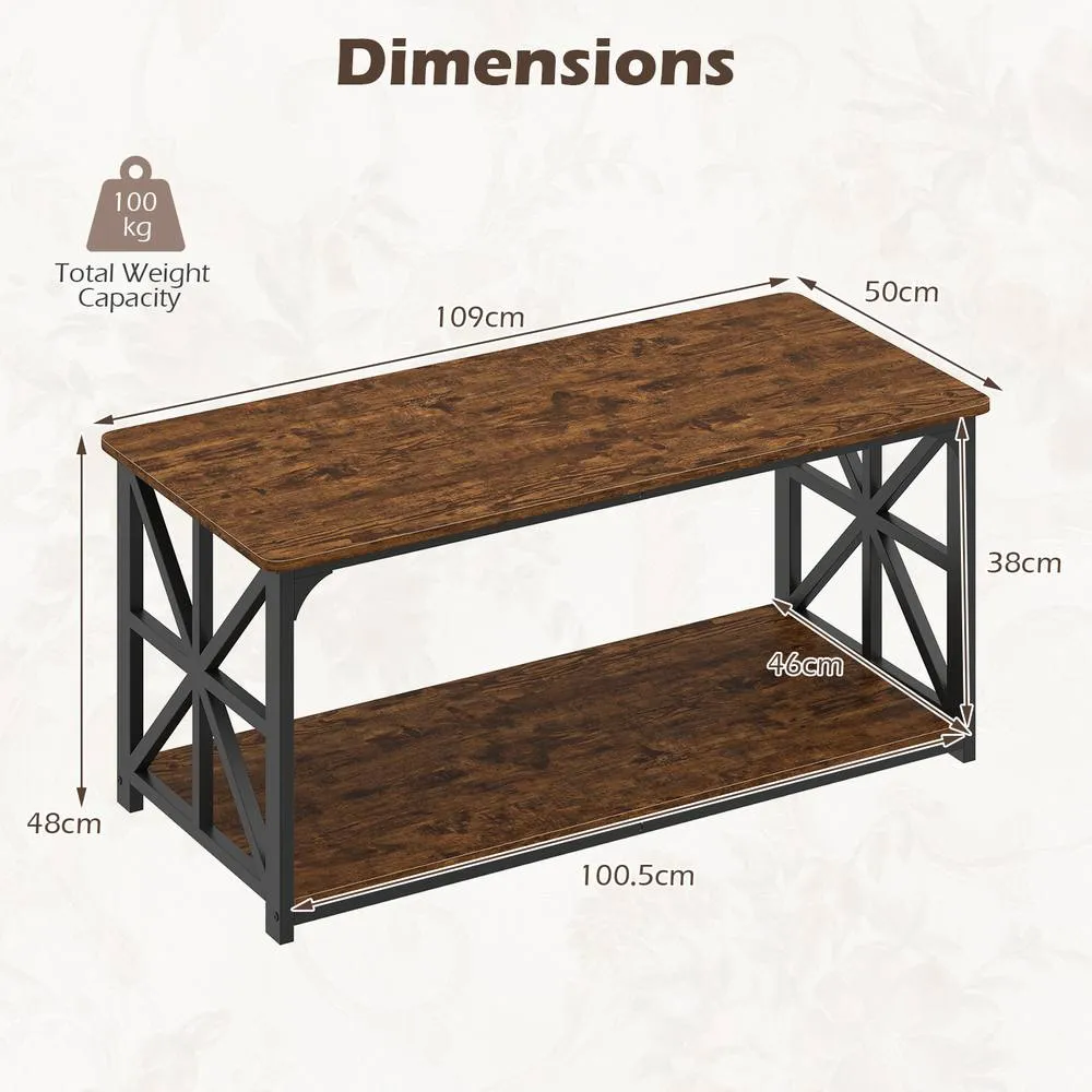 Costway Industrial Farmhouse Accent Table with Open Storage Shelf in Brown 5