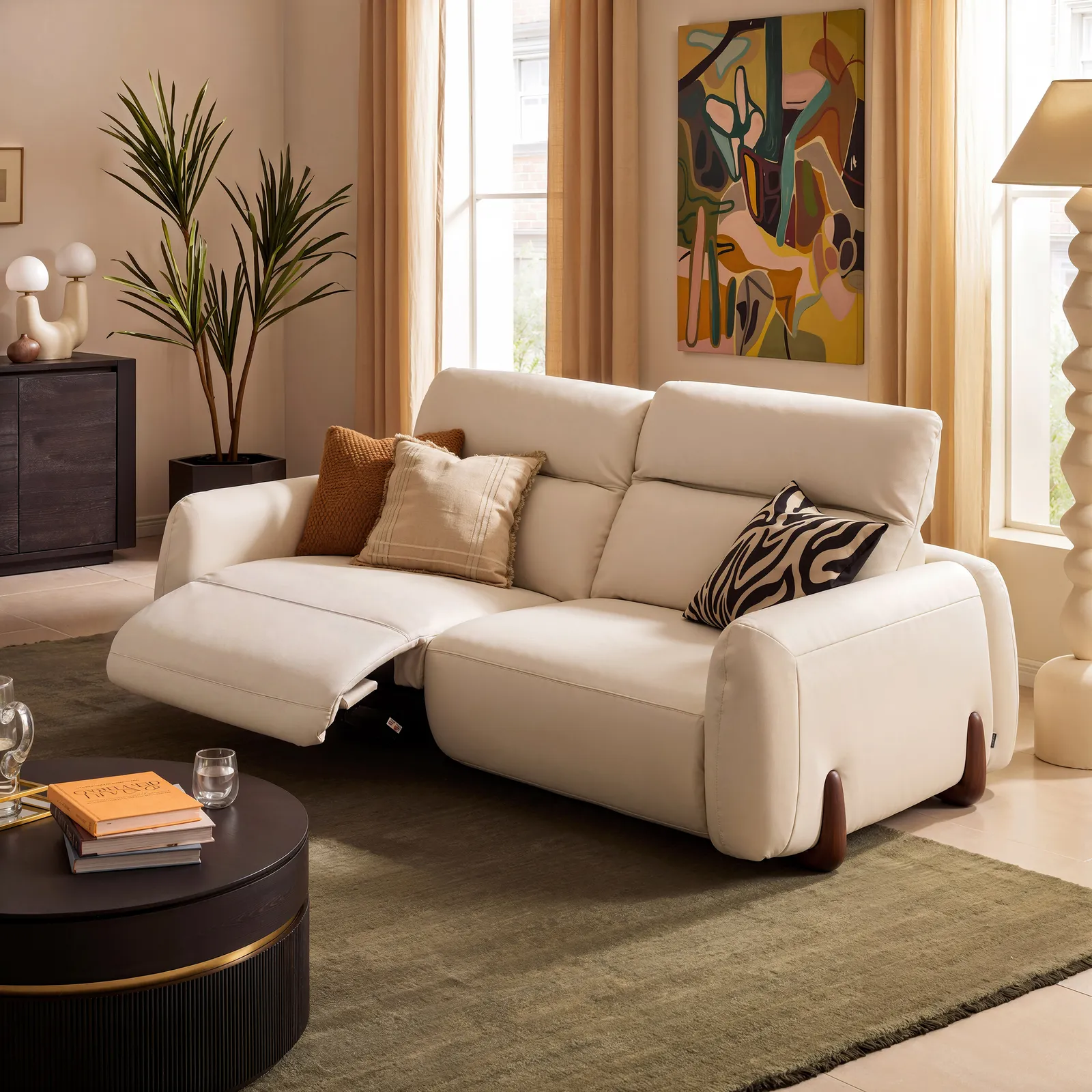Curva 215cm Genuine Leather Power Reclining Sofa with Adjustable Headrest