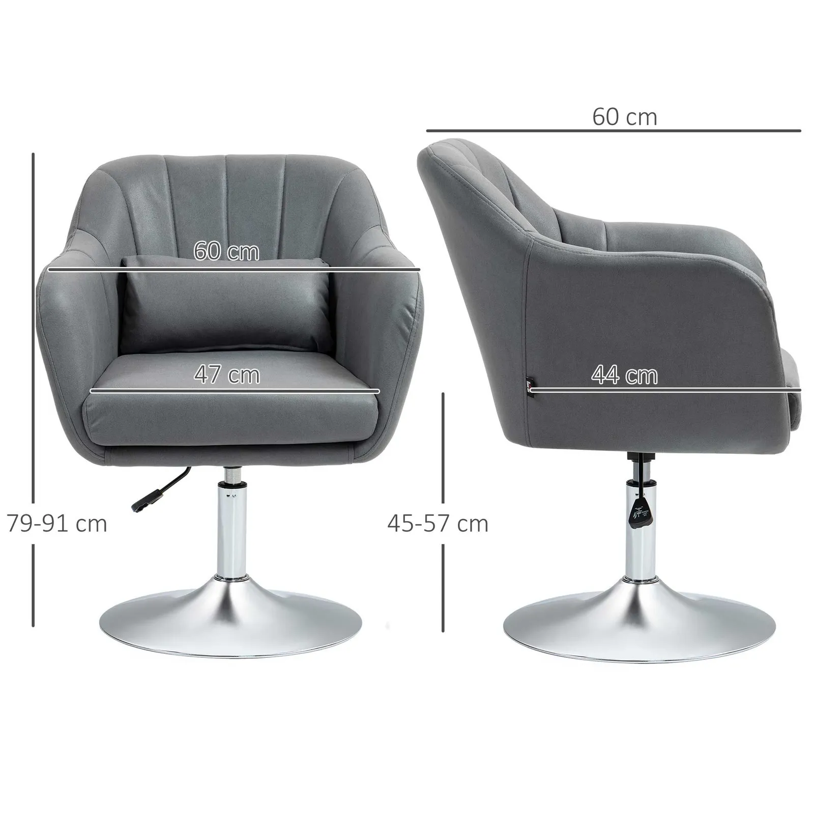 HOMCOM Stylish Retro Swivel Tub Chair Steel Frame Cushion Seat Dark Grey 3
