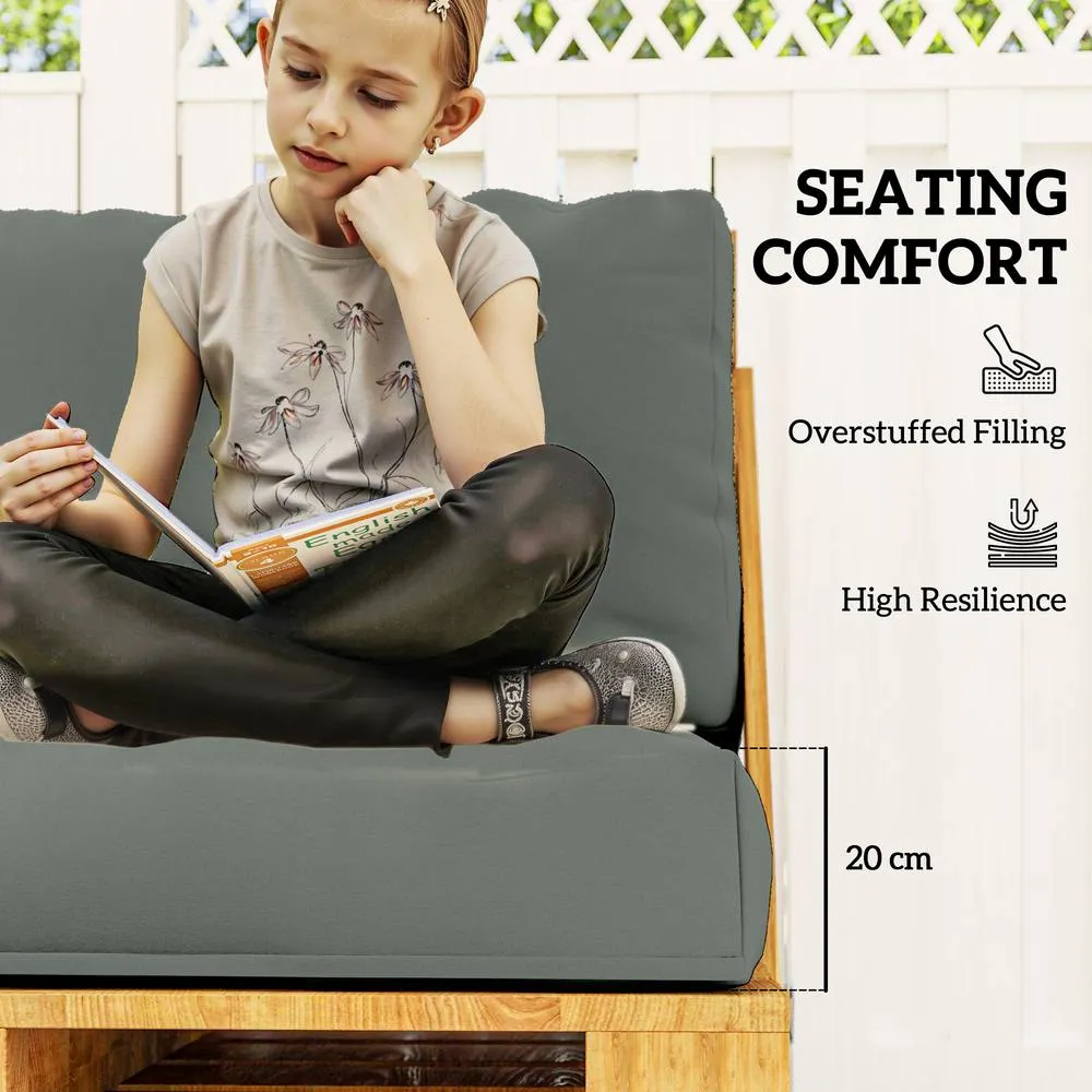 OUTSUNNY 2 Seat Pallet Cushions 20cm Thick Outdoor Seat Pads, Charcoal Grey in Dark Grey 4