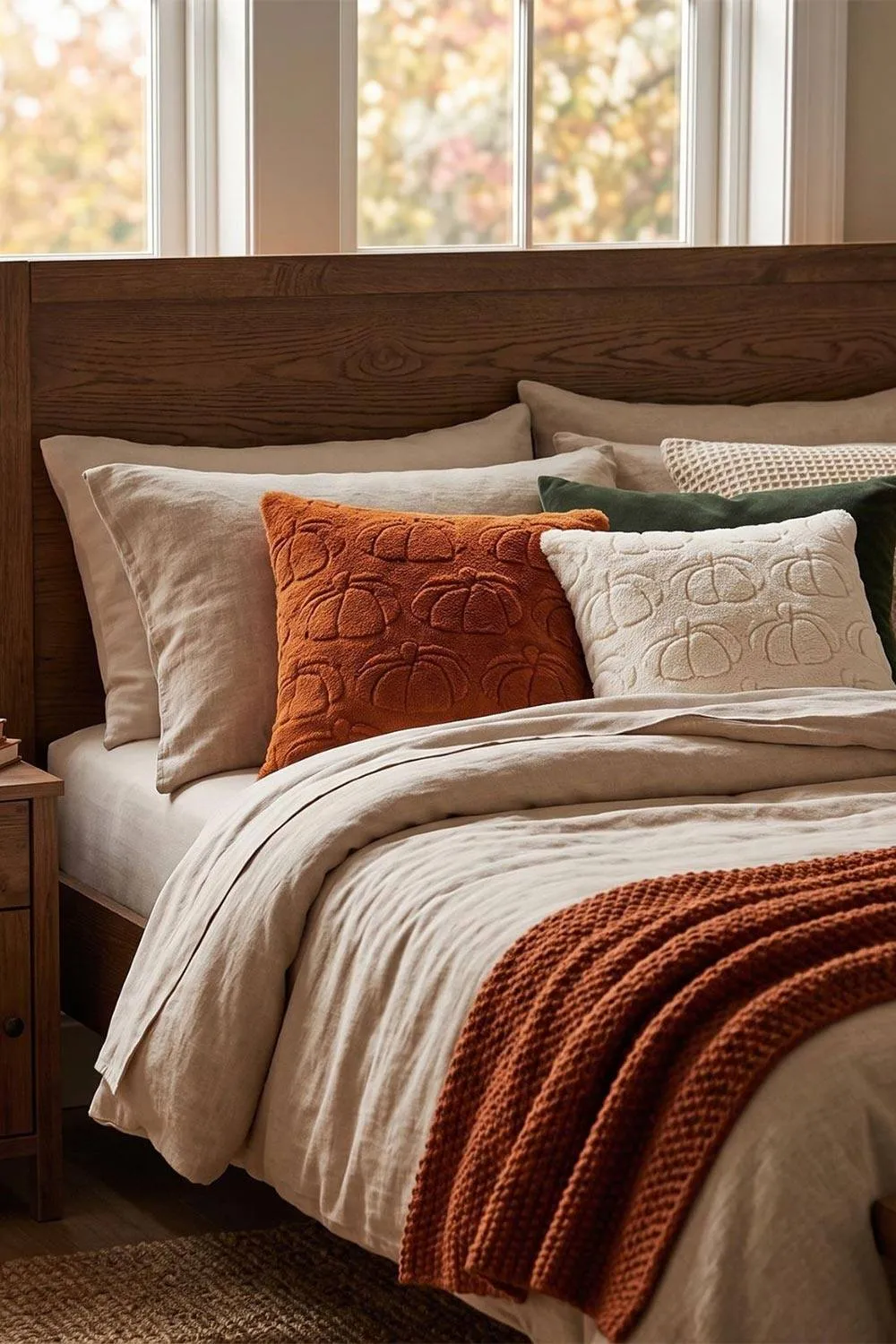 Homescapes Faux Fur Textured Pumpkin Cushion with Cover in Burnt Orange 5