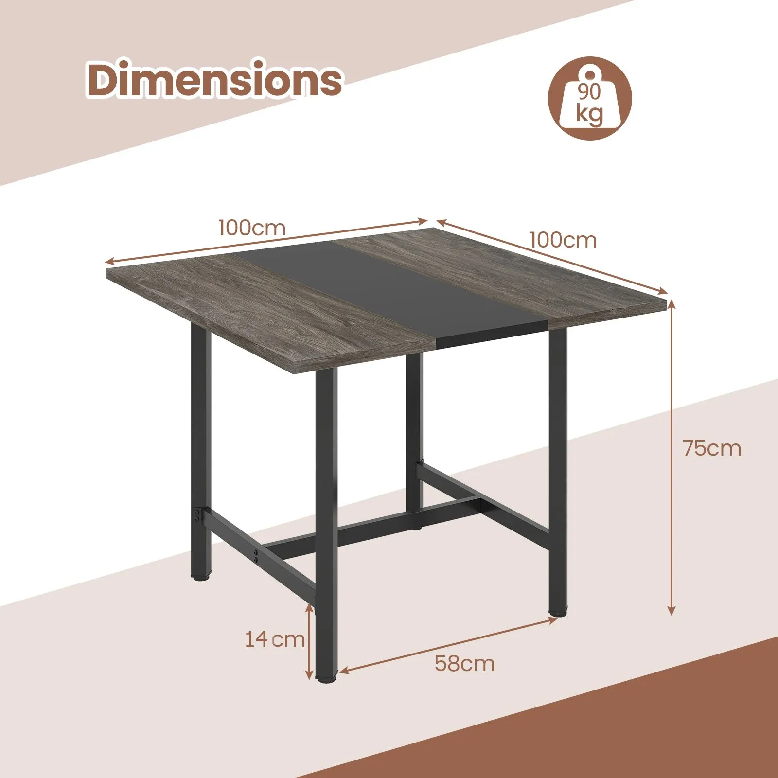 Costway 100CM Square Conference Table Meeting Room Table in Grey 2