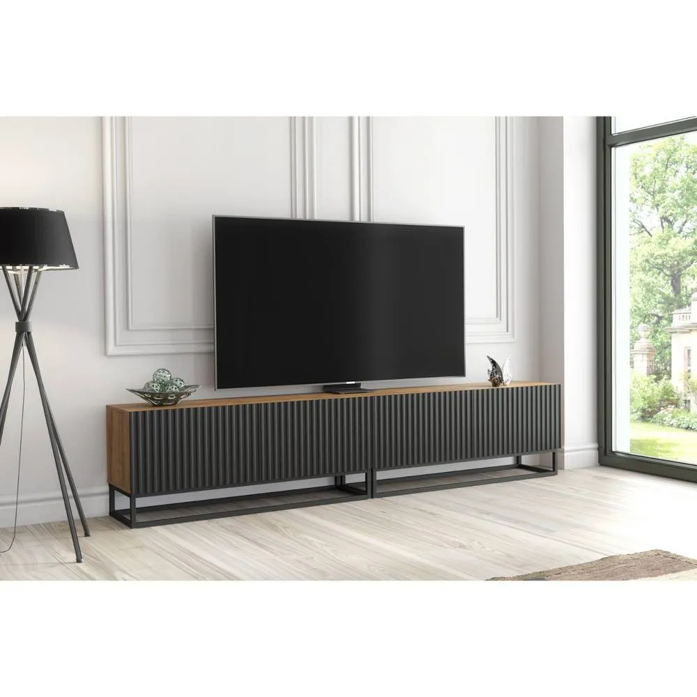 Creative Furniture Ripple Duo TV Unit 200cm - Oak & Black Fluted Doors in Brown 6