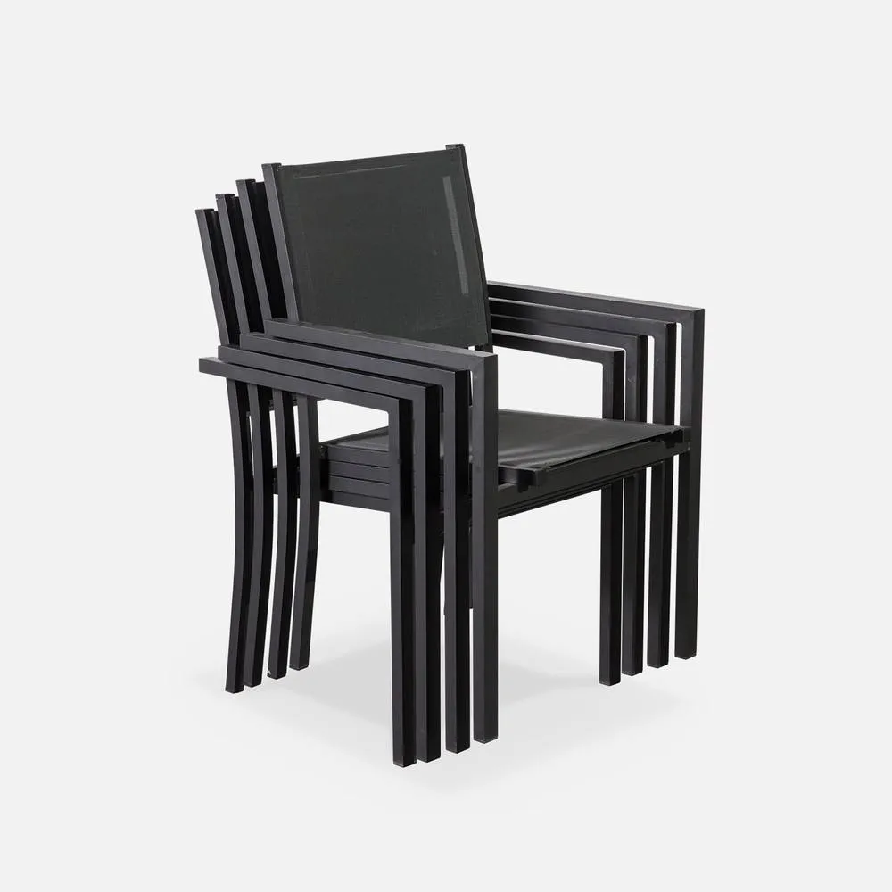 sweeek 6-seater Aluminium Garden Table With Textilene Chairs in Dark Grey 6
