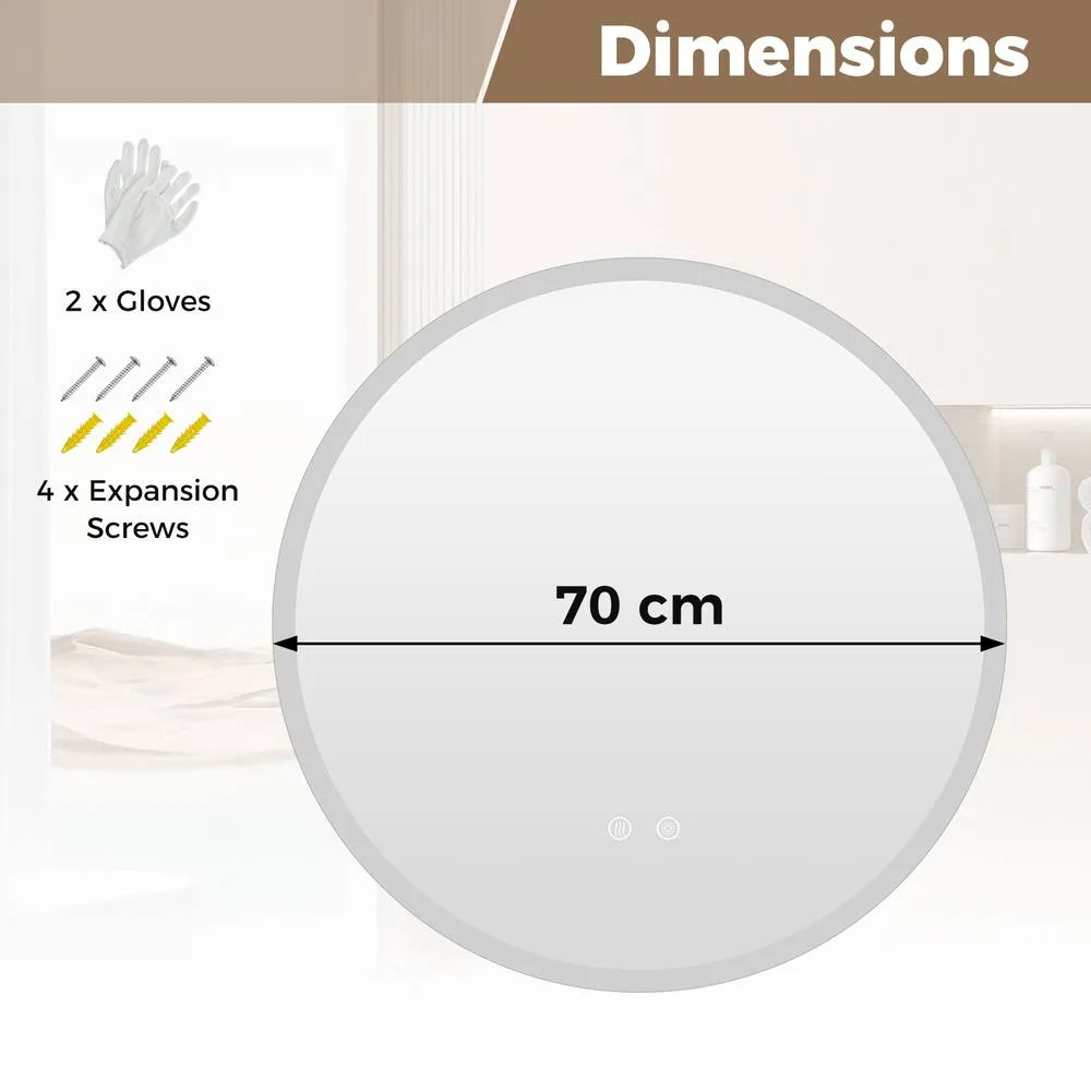 Costway 70 CM Round LED Bathroom Mirror with 3 Light Colors in Silver 6