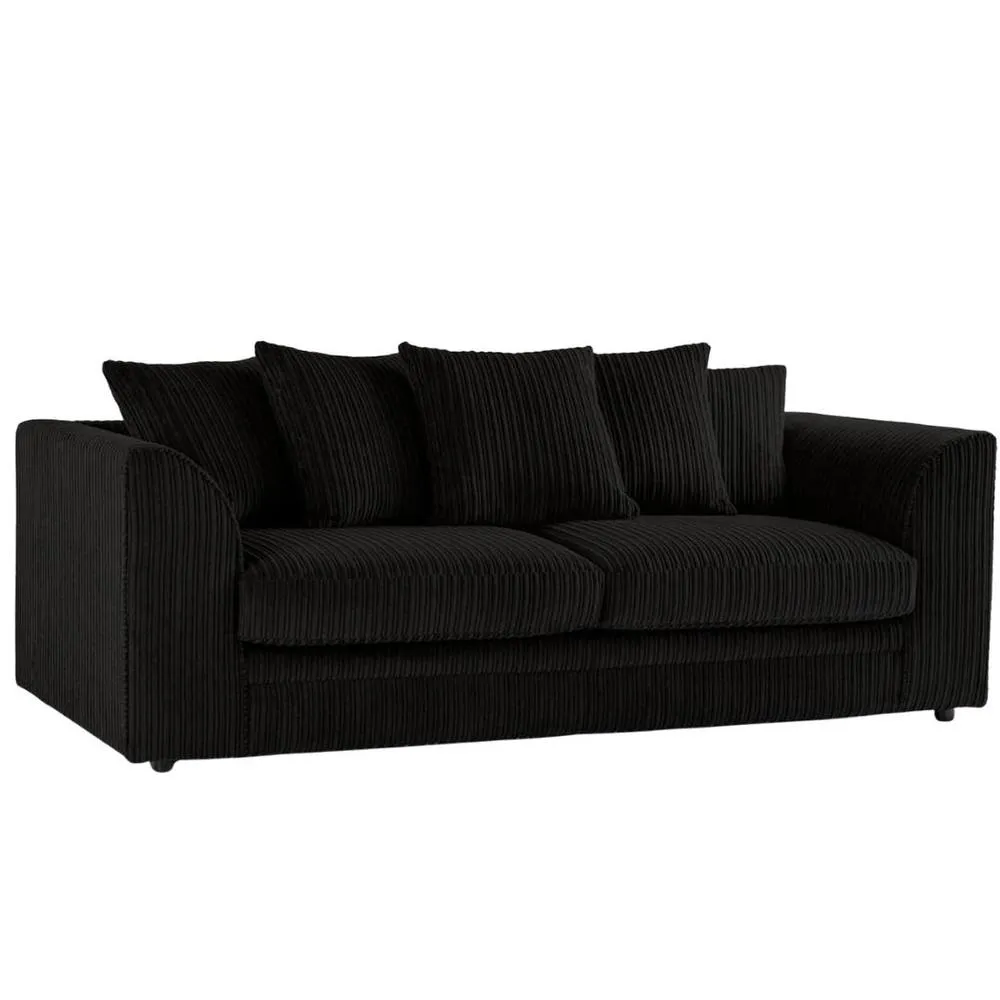 Bliss Furniture Jumbo Cord Dylan 3-Seater Scatter Back Sofa in Black, Plush & Stylish in Black