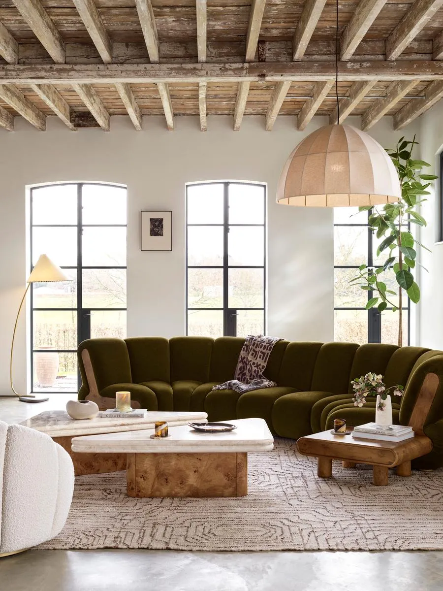 Noelle Modular Curved Sofa, Six Seater, Velvet Olive
