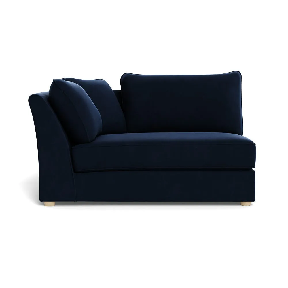 Heal's Tailor Large Curved Left Hand Facing Corner Unit Smart Velvet Dusk Natural Feet