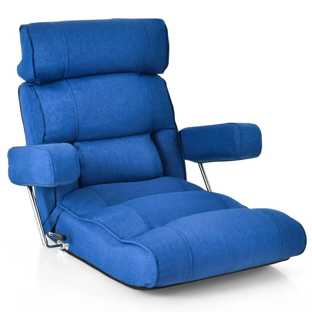 Costway Folding Sofa Chair Floor Lounger Sofa W/ 6 Adjustment Back in Blue 2