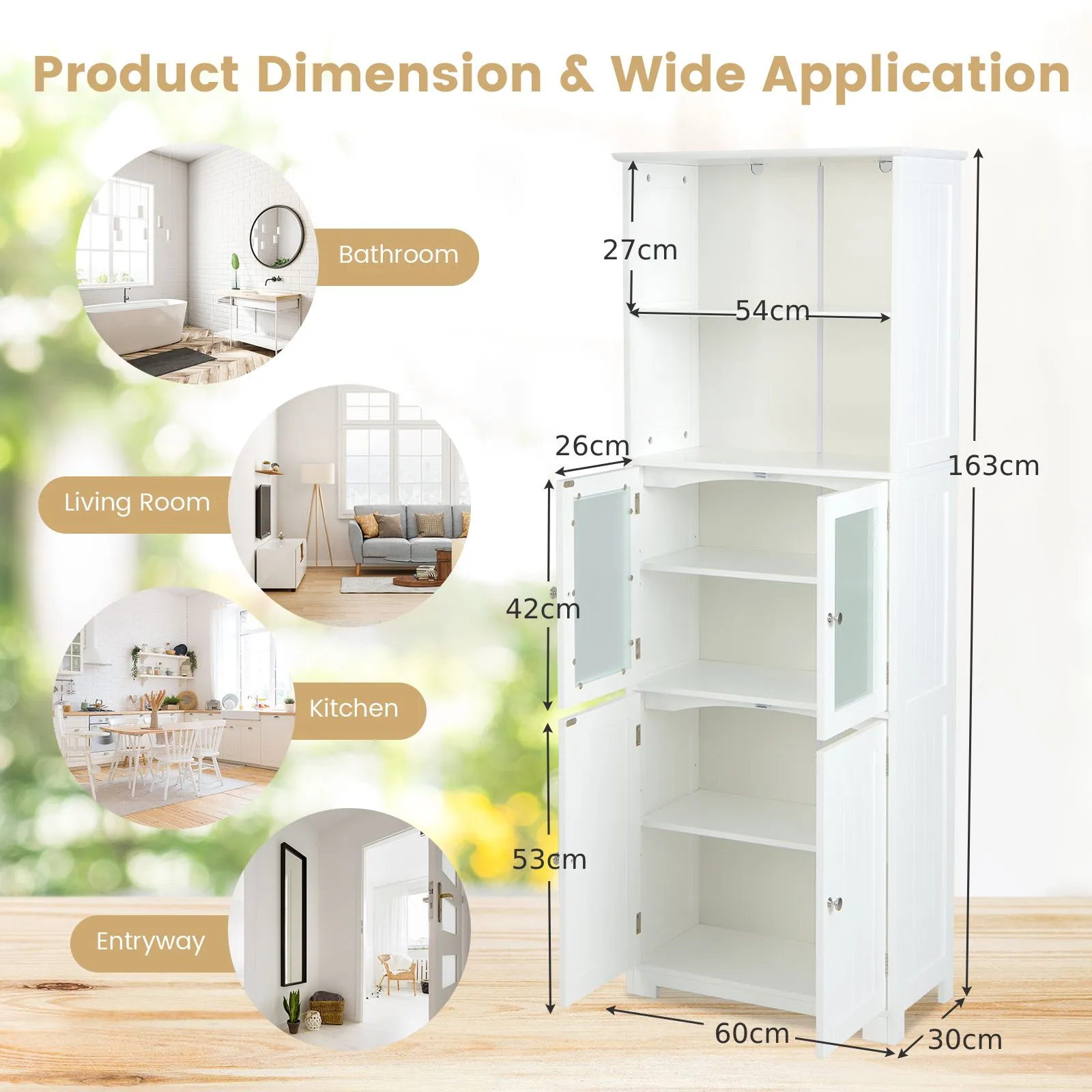 Costway 163cm Tall Bathroom Storage Cabinet Freestanding Kitchen Pantry Cupboard in White 2