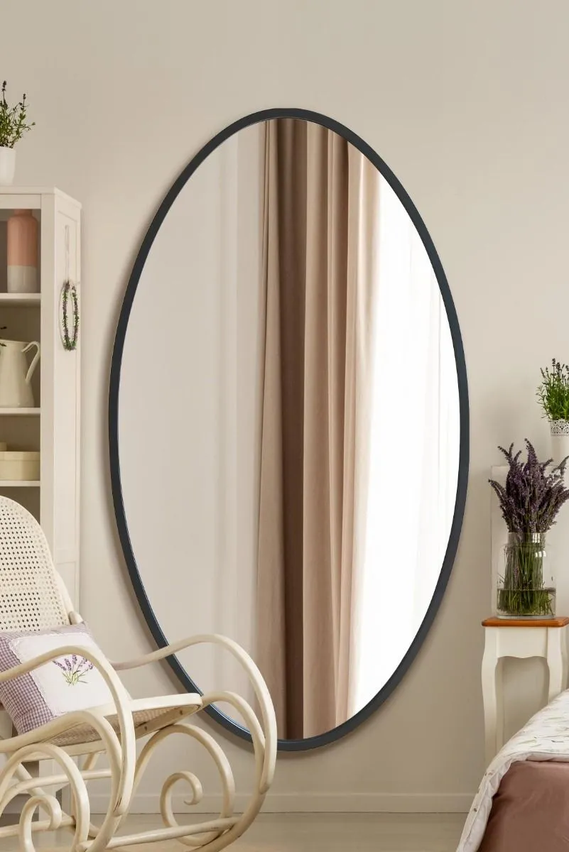 MirrorOutlet Black Metal Framed Oval Wall Mirror 71" X 39" (180 x 100CM) 2