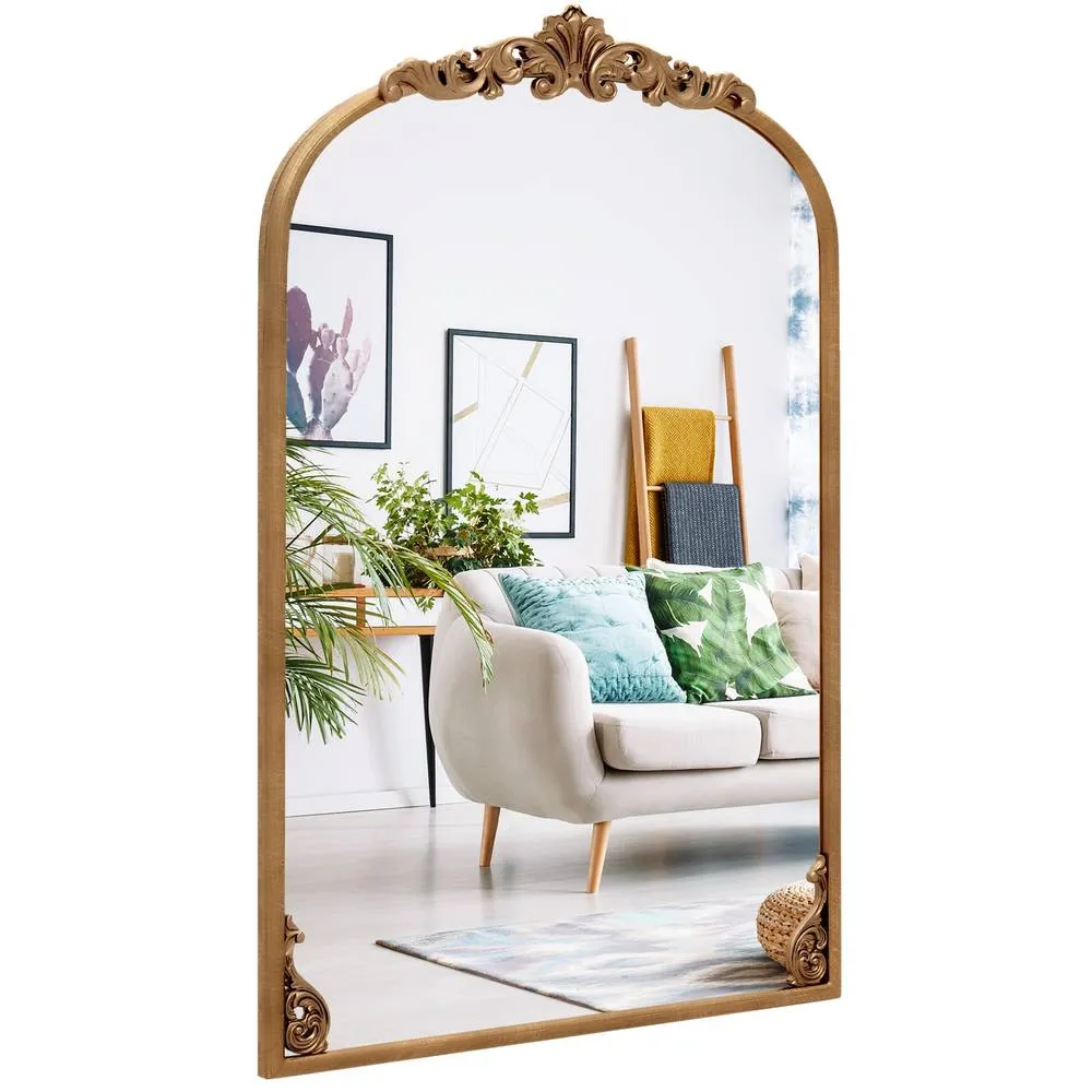 Costway Antiqued Gold Wall Mirror 90 cm x 61 cm Dramatic Arched Mirror