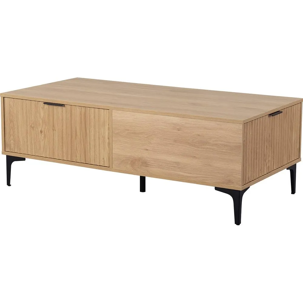 Seconique Miami 2 Drawer Coffee Table - Oak Effect / Black in Light Oak 3
