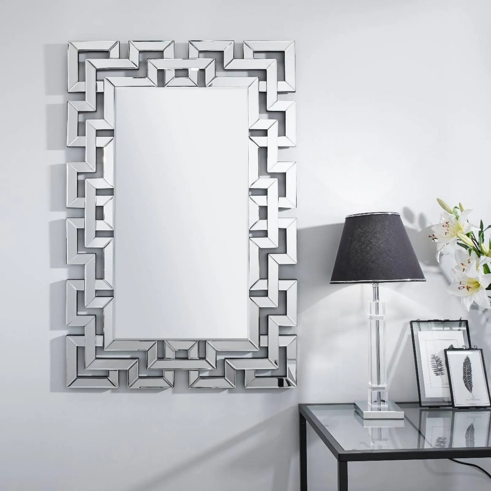 FurnitureboxUK Venetian Large 100cm x 66cm Silver Patterned Mirrored Frame Rectangular Hallway Bedroom Living Room Wall Mirror 3