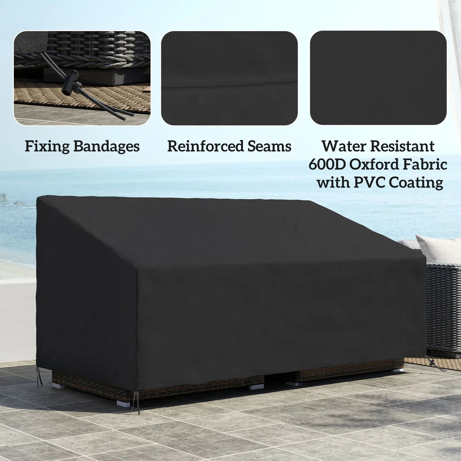 OUTSUNNY 3 Seater Rain Cover Garden Sofa Chair Bench Protector 218x111x101cm in Black 4