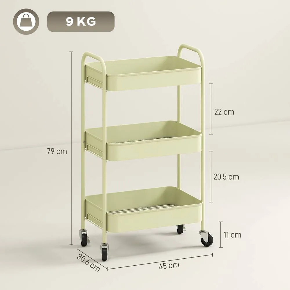 HOMCOM 3 Tier Rolling Utility Cart with 3 Mesh Basket, Green 3
