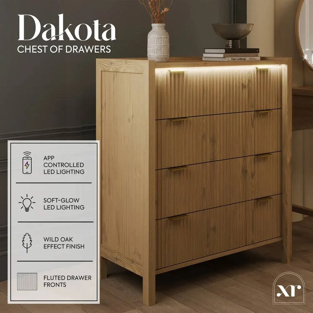 X Rocker XR Living Dak ota Chest of Four Drawers with LED Lights - Wild Oak in Light Oak 2