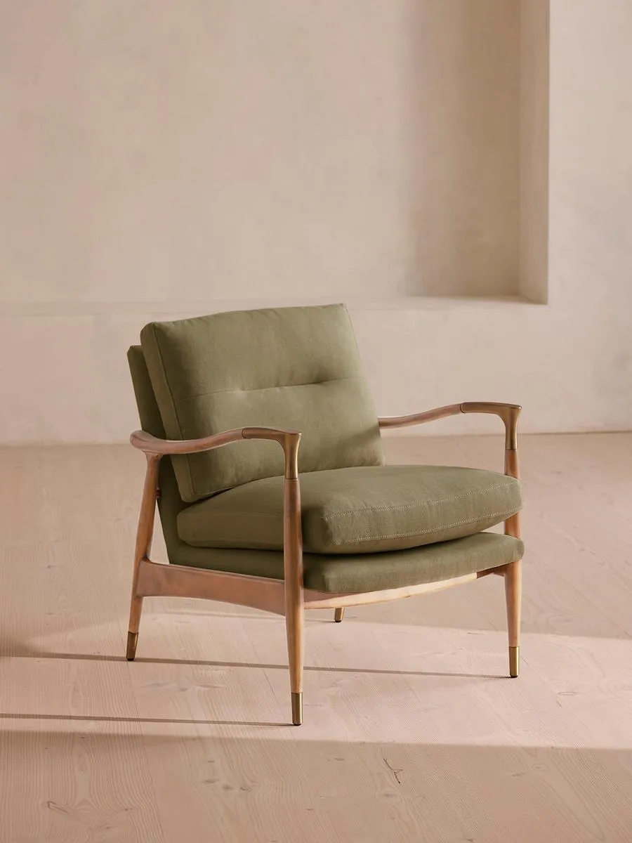 Theodore Oak Armchair, Linen, Sage