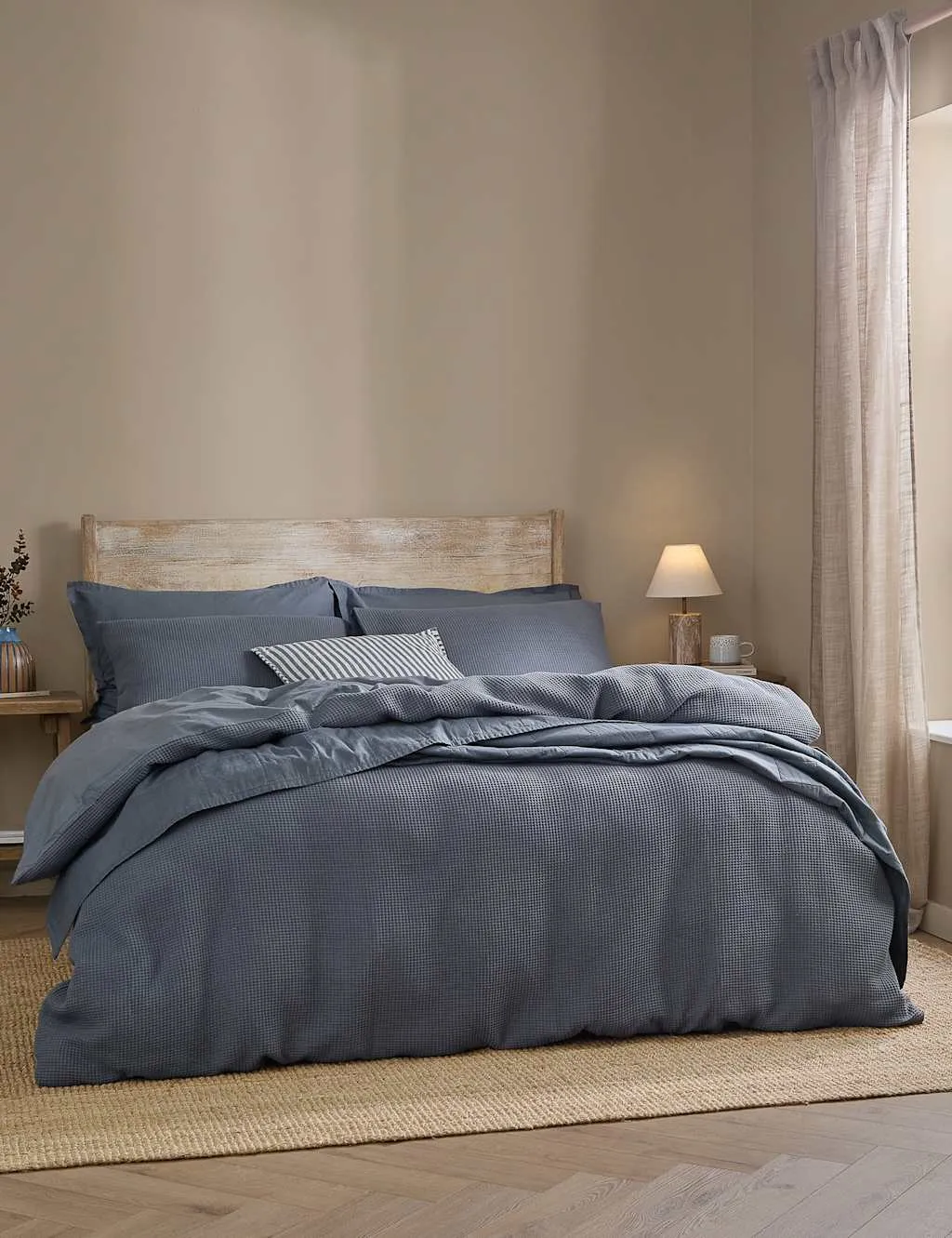 YARD Pure Cotton Percale Hebden Waffle Bedding Set Blue Denim