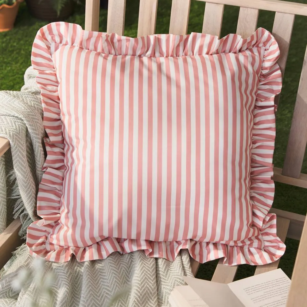 Wylder Millie Ruffle Striped Outdoor Cushion in Pink 1