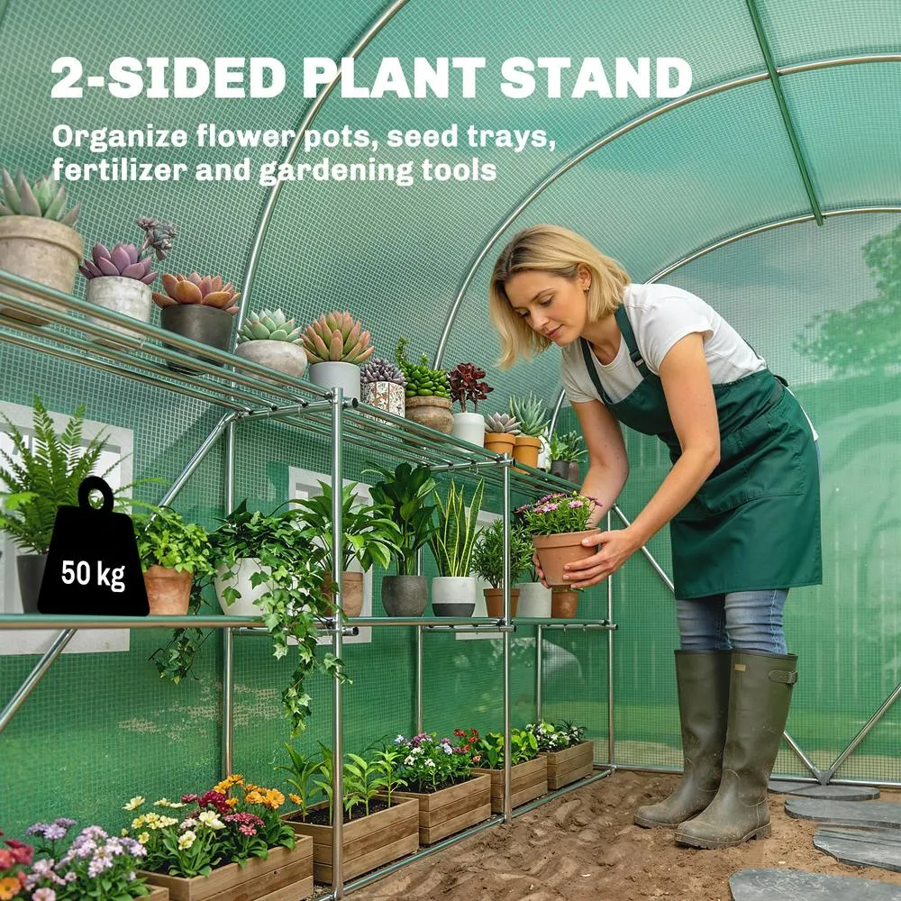 OUTSUNNY Walk-in Greenhouse with Shelves, Green House with Mesh Windows 4