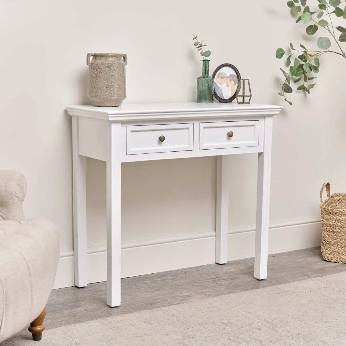 Melody Maison White 2 Drawer Console / Dressing Table - Daventry White Range