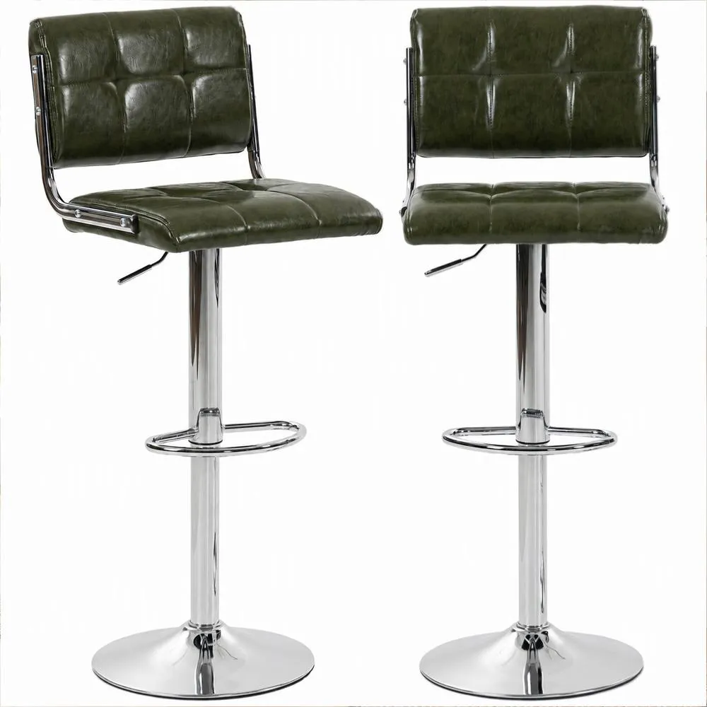 HOMCOM Adjustable Bar Stools Set of 2 with Backrest in Green 1