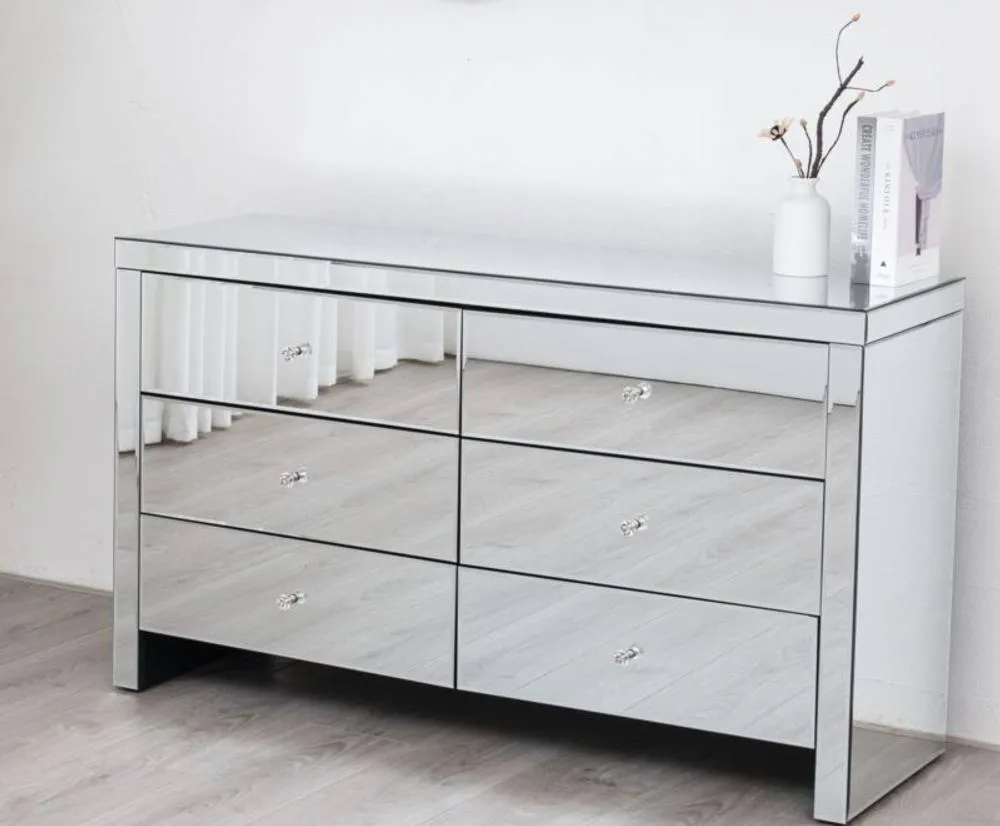 Comfy Living Ltd Mirrored 6 Drawer Chest Of Drawers in Silver