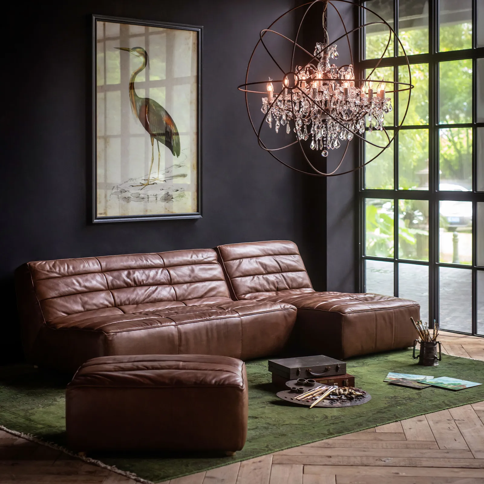 Timothy Oulton Shabby Sectional Chaise Modular Sofa, Brown Leather | Barker & Stonehouse 2