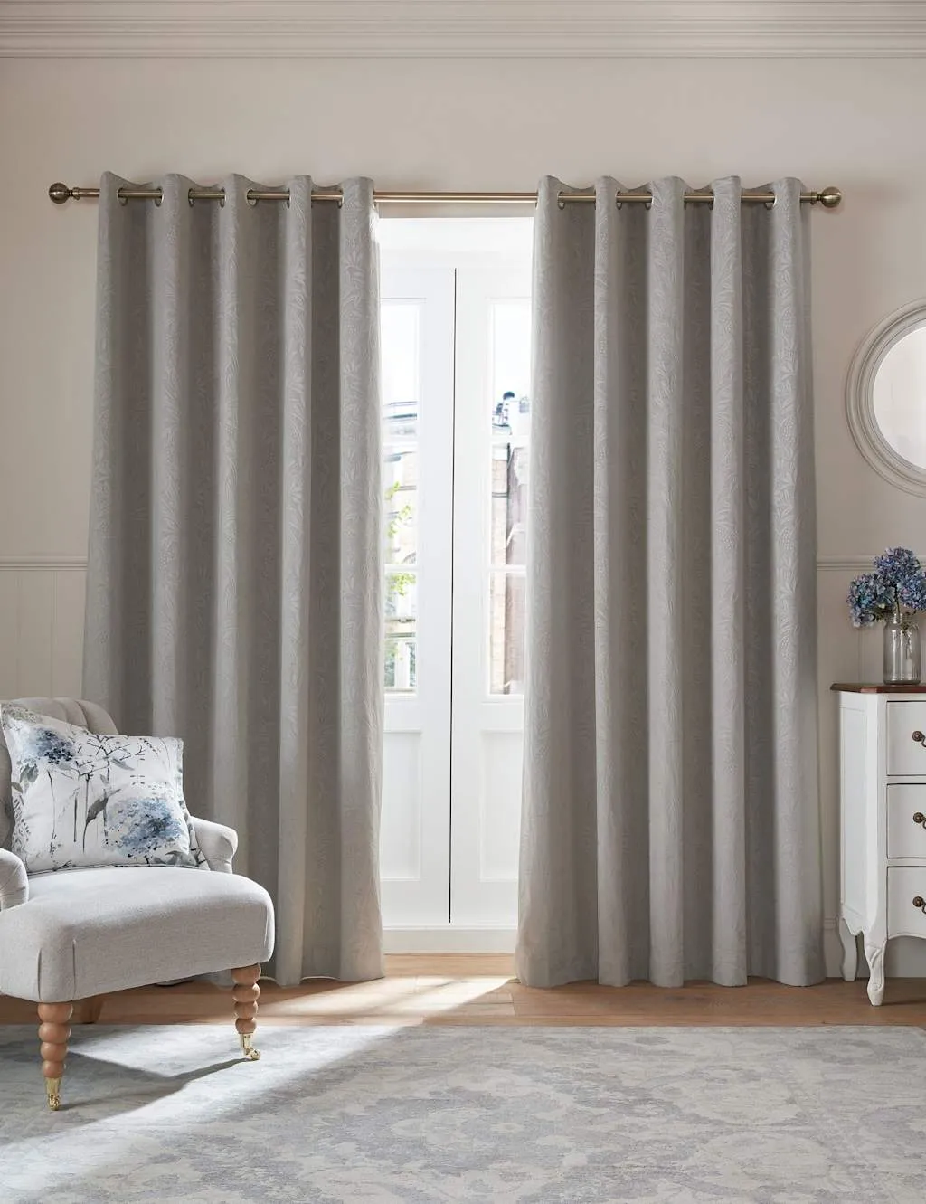 Laura Ashley Barley Embossed Eyelet Curtains Grey
