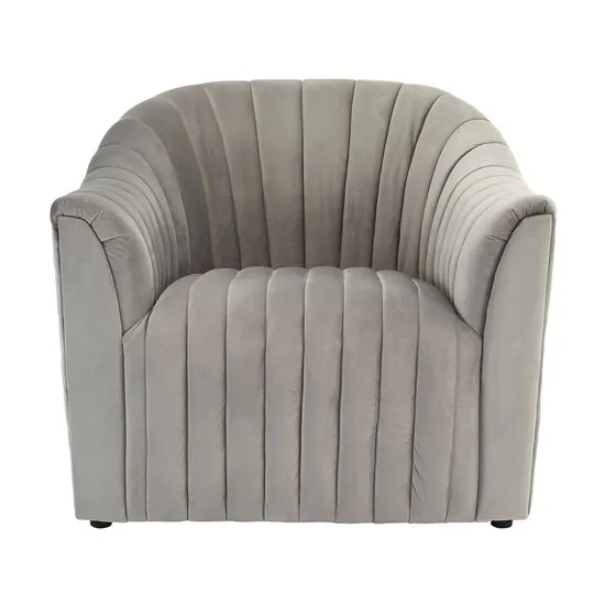 Larawag Grey Velvet Armchair With Natural Wood Feets