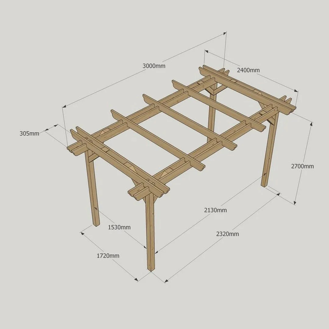 Rutland County Garden Furniture Ltd Double Garden Pergola - Wood - L240 x W300 x H270 cm - Rustic Brown in Light Green 5