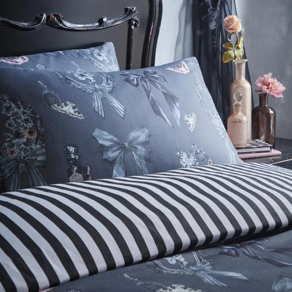 Fusion Bows Noir Polycotton Duvet Cover & Pillowcase Set 4