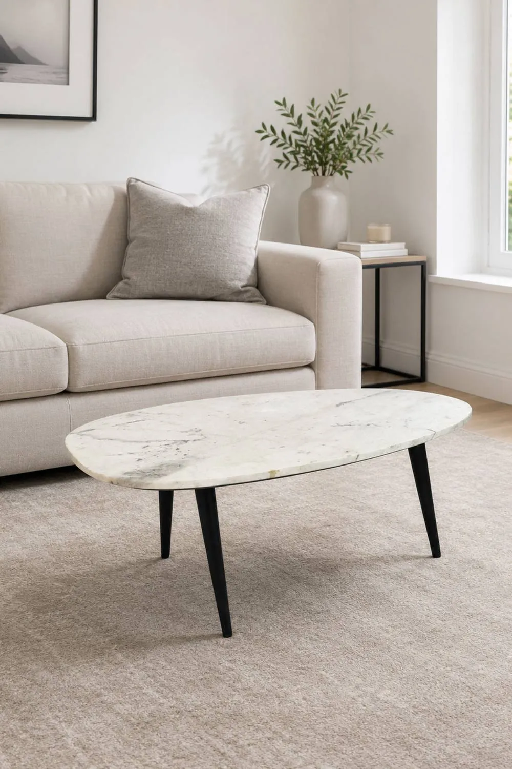 IH Design Farleigh Natural White Marble & Metal Coffee Table