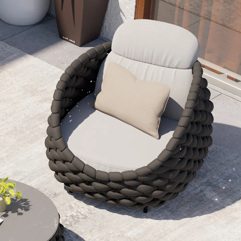 Cocaro Garden Aluminium & Rope Weave Lounge Chair in Dark Grey