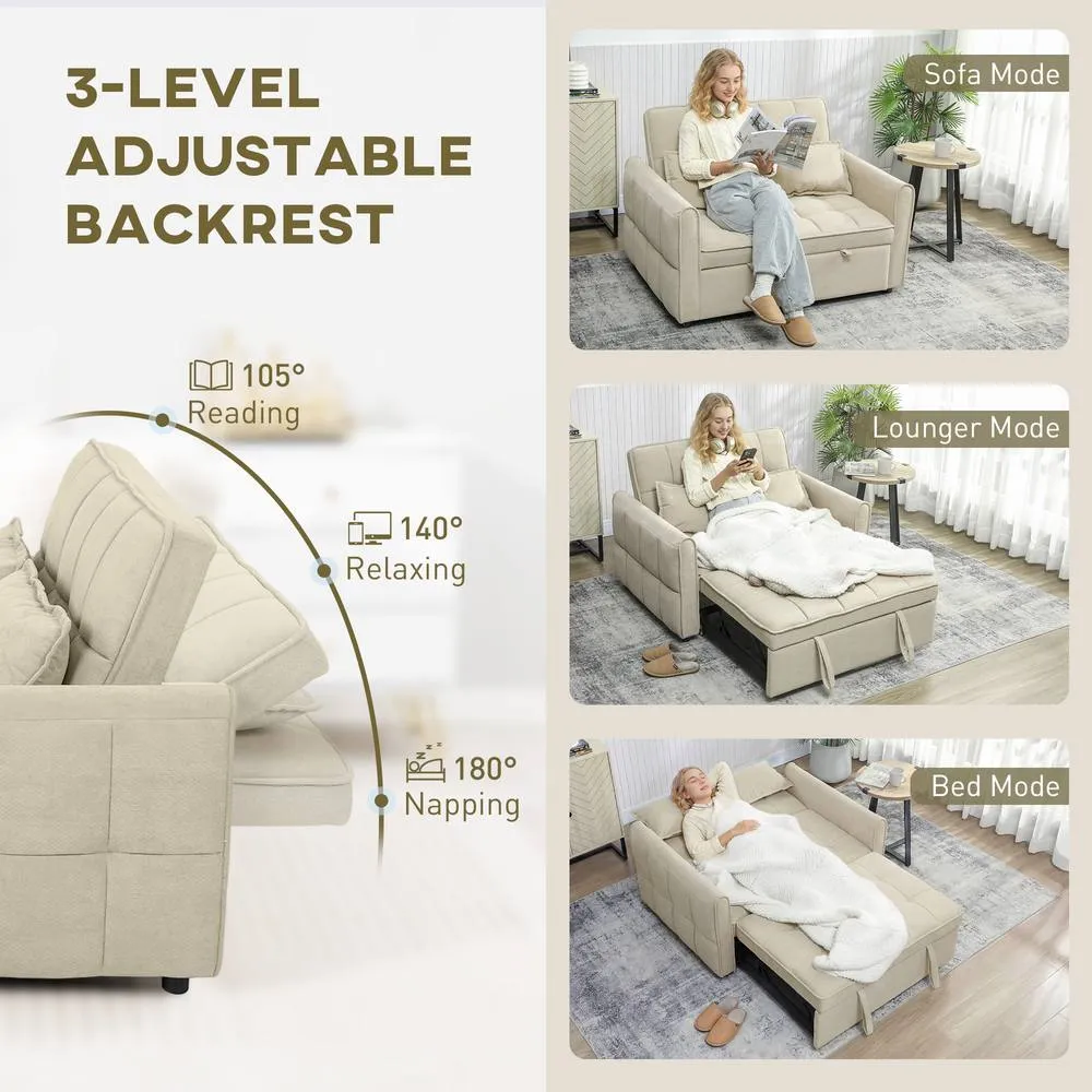 HOMCOM 2 Seater Sofa Bed, 3-in-1 Sleeper Sofa with Adjustable Backrest in Light Brown 5