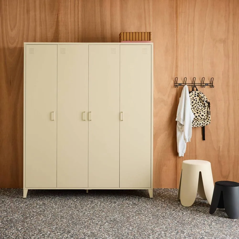 sweeek Industrial metal wardrobe for bedroom, 4 doors, 10 shelves, 1 hanging in Beige 3