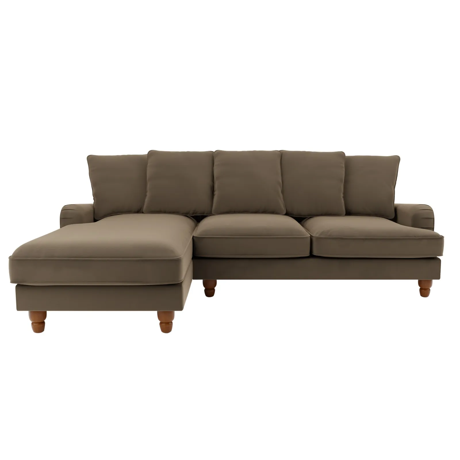 Beatrice Scatter Back Velvet Left Hand Corner Sofa Brown