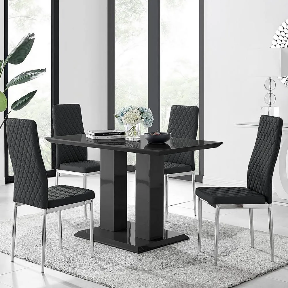 FurnitureboxUK Imperia 4 Modern Black High Gloss Table & 4 Black Modern Milan Chairs