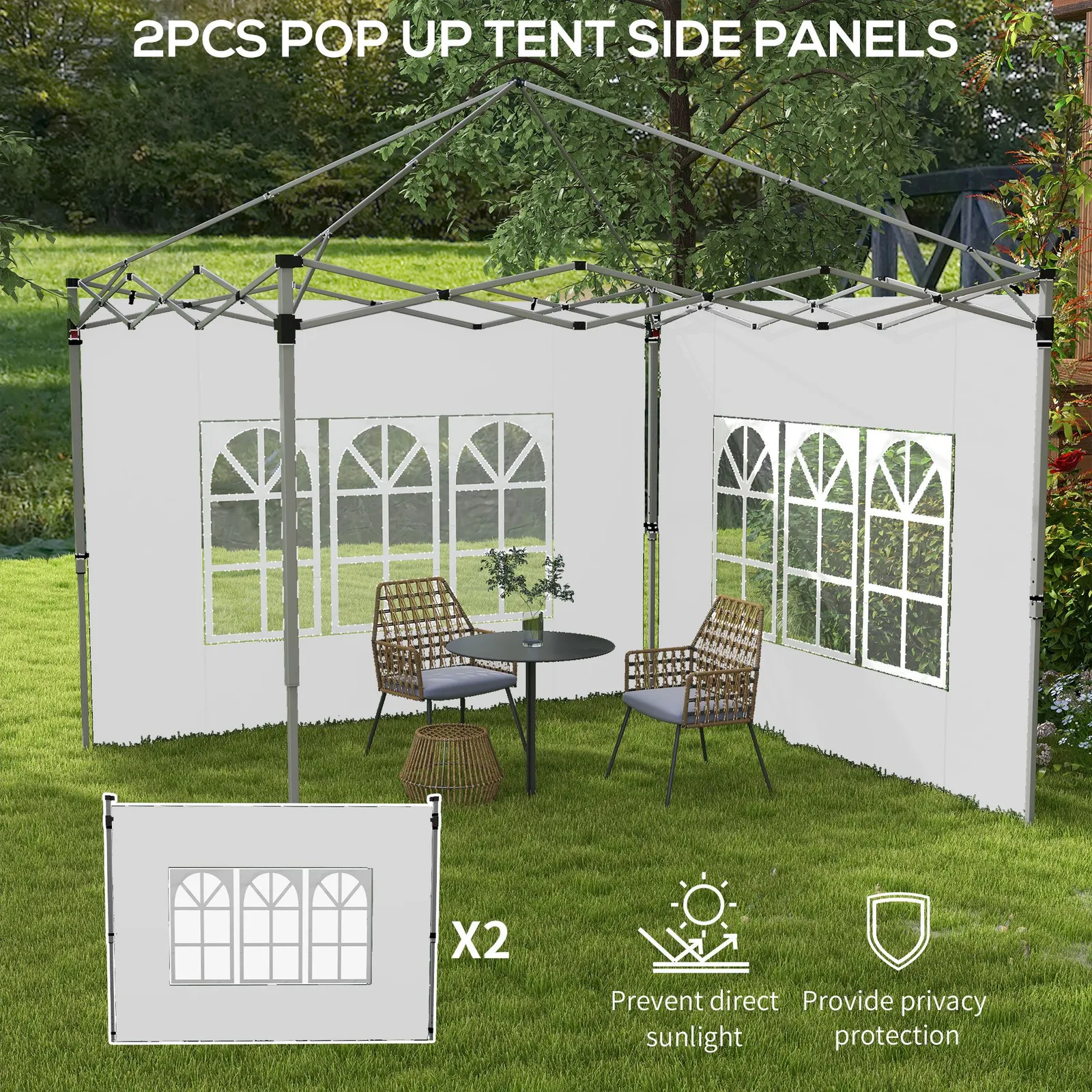 OUTSUNNY Gazebo Side Panels for 3x3(m) or 3x4m Pop Up Gazebo, 2 Pack in White 4