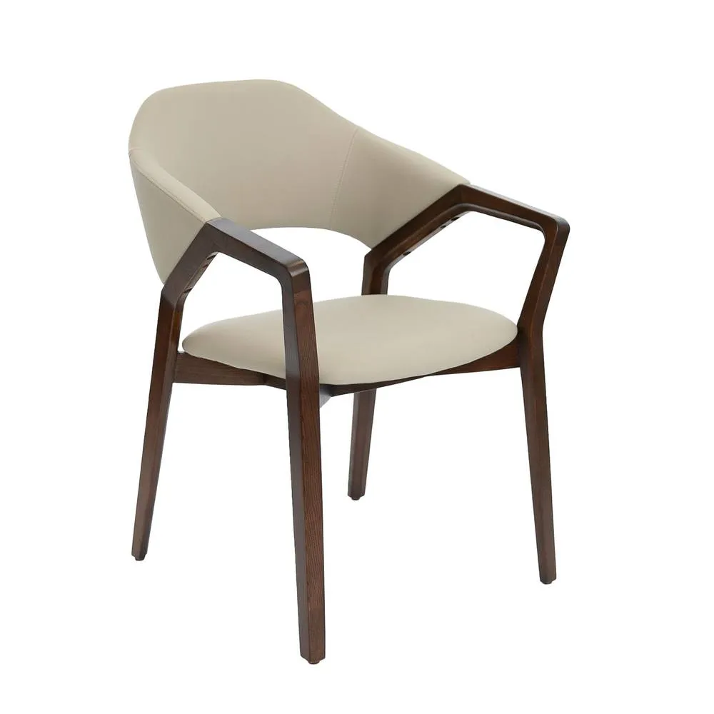 Angel Cerda Mink Leatherette Dining Chair with Walnut-Coloured in Beige