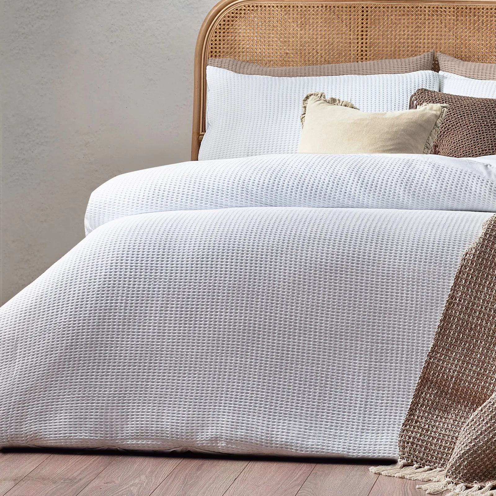 Yard Chunky Waffle 100% Cotton Duvet Cover Set in White 4