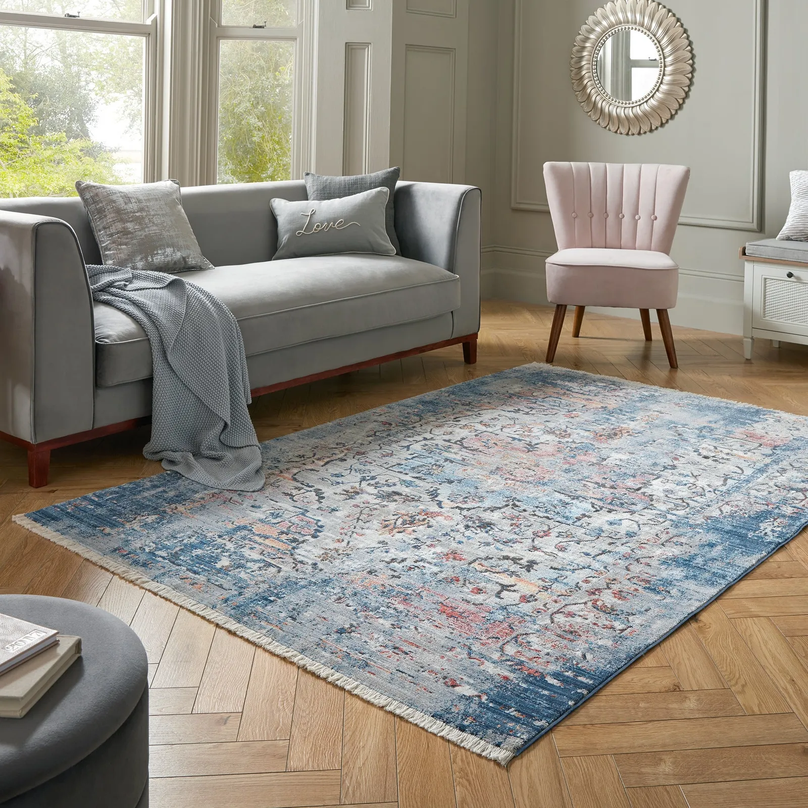 Soraya Traditional Rug Blue, Orange and White