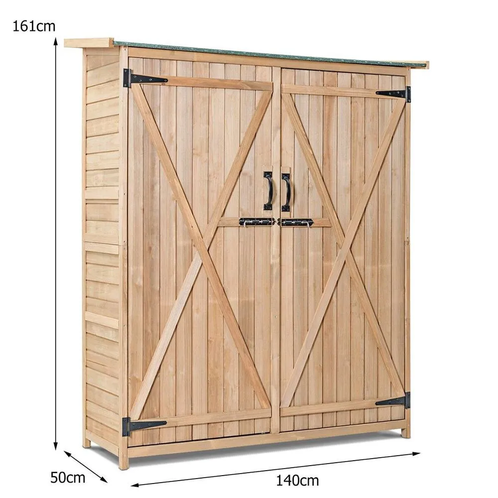 Costway Garden Storage Shed Outdoor Wooden Tool Storage Cabinet W/ Lockable Doors in Natural 2