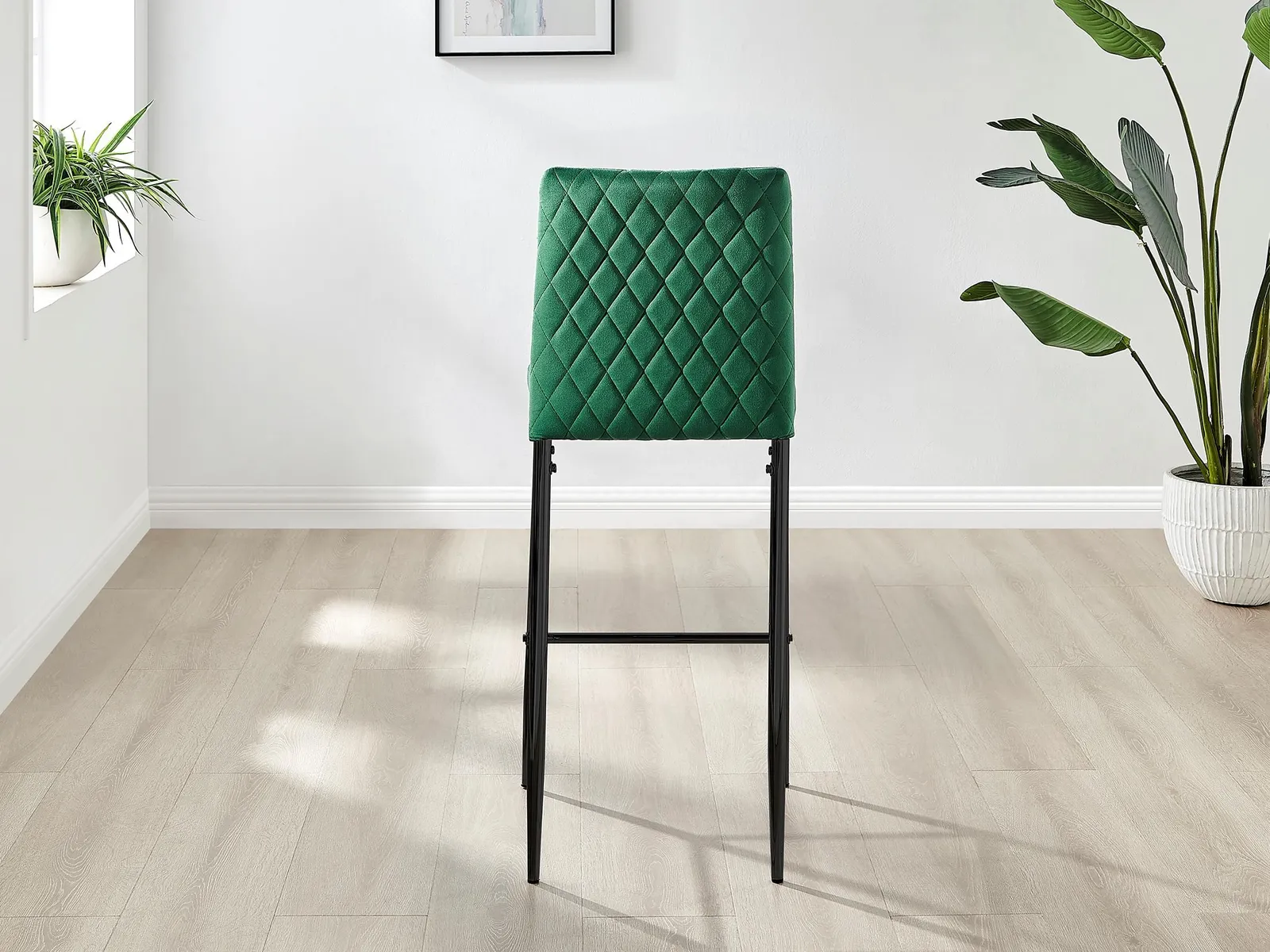 FurnitureboxUK Set of 2 Milan Soft Touch Hatched Velvet Padded Counter Stools With Black Metal Legs in Green 5