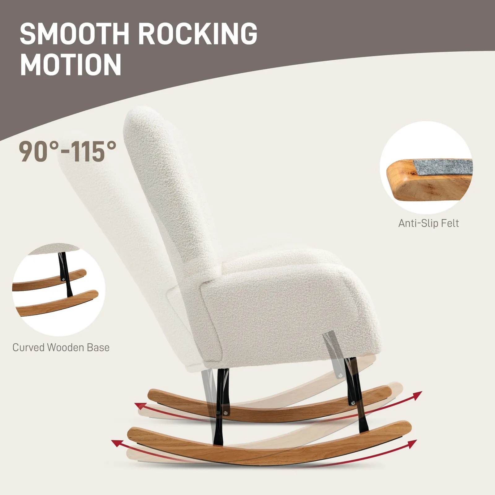 HOMCOM Rocking Chair, Modern Armchair with Backrest for Bedroom in Cream 4