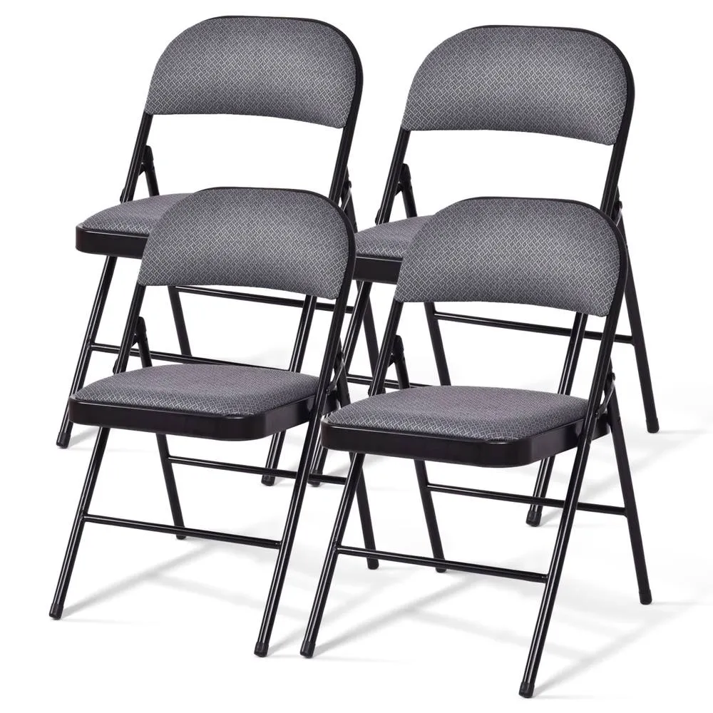 Costway Set of 4 Folding Fabric Padded Chairs w/Sponge Seat & Backrest-Grey in Grey