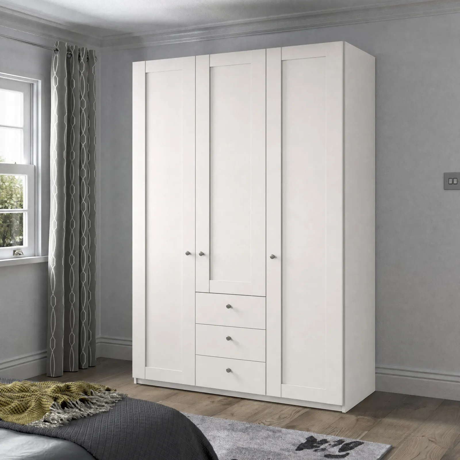 Varese 3 Door/3 Drawer Wardrobe W150Cm, White | Barker & Stonehouse 2