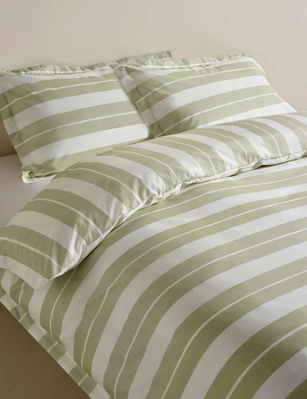 M&S Egyptian Cotton Wide Stripe Printed Bedding Set Fern