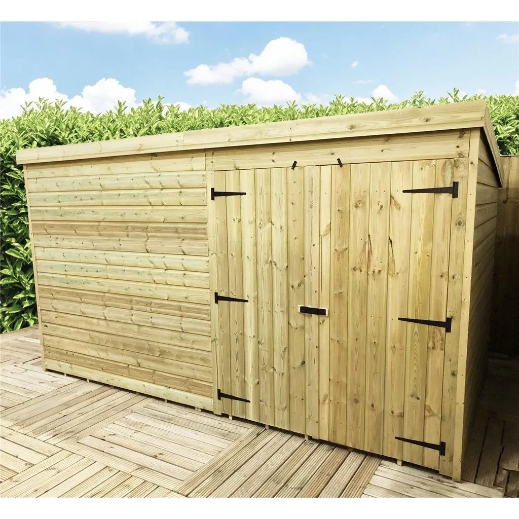 Marlborough 12 x 6 Pressure Treated Pent Garden Shed with Double Doors in Natural